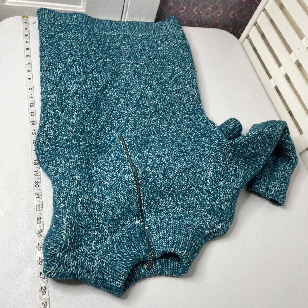 Soft Surroundings Women's Teal 1/4 Zip Aran Cable Knit Sweater Size M Wool Blend